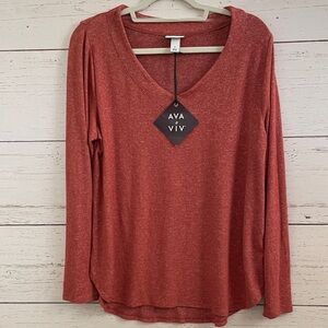 Ava & Viv Super Soft V Neck Cinnamon Sweater/Top, size X, NWT